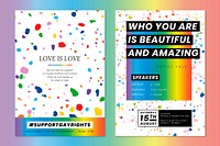 LGBTQ pride month template vector set with wax melted crayon art