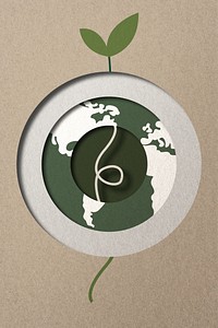 Brown paper crafted globe world environment with growing leaves graphic