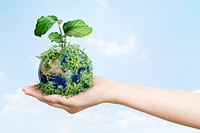 Sustainable living environmentalist hand holding green earth