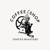 Coffee shop logo psd business corporate identity with text and retro manual coffee grinder