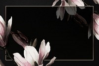 Magnolia border frame psd on black background