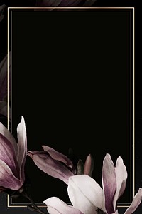 Magnolia border frame vector on black background