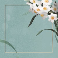 Daffodil border frame on green background