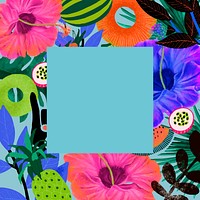 Tropical flower frame psd illustration in colorful tone