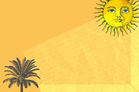 Tropical background vector with sun and palm tree mixed media, remixed from public domain artworks