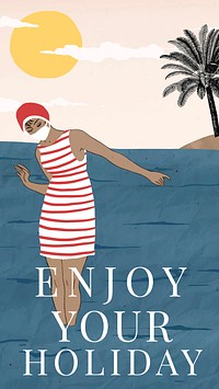 Summer template vector with woman enjoying holiday, remixed from artworks by George Barbier