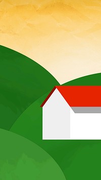 Home background vector on a green hill mixed media