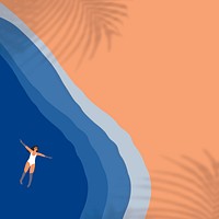 Summer background vector with woman swimming mixed media