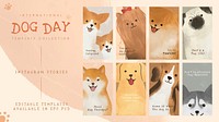 International dog day template vector social media story set