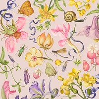 Colorful vintage floral pattern vector on pink background