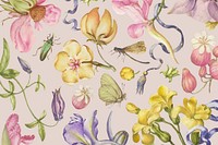 Colorful vintage floral pattern vector on pink background, remixed from artworks by Pierre-Joseph Redout&eacute;