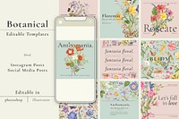 Editable aesthetic floral template vector blog social media post collection