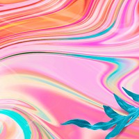 Pink fluid art background vector with leaf