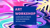 Fluid art banner template vector with art workshop text