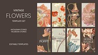 Vintage flower vector template set, remixed from public domain artworks