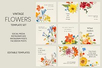 Spring floral quote template vector set, remixed from public domain artworks