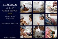 Ramadan and eid greetings vector social media post set