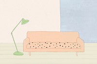 Sofa and lamp background vector cute home interior illustration