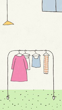 Clothing rack mobile wallpaper psd cute hand drawn home interior illustration