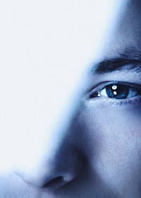 Thoughtful man looking through glass background business vision