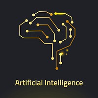 AI brain logo template psd in gold for tech company