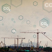 Global carbon emission psd with construction background