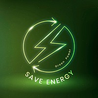 Save energy environmental logo vector with green power text