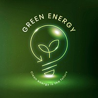 Environmental light bulb logo vector with green energy text