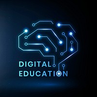 Digital education logo template psd with AI brain graphic