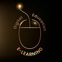 Digital education logo template psd with computer mouse graphic