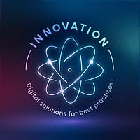 Innovation education logo template psd with atom science graphic