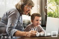 Grandmother tutoring grandson virtual classroom technology remixed media