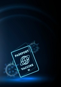 Covid-19 vaccine passport border smart technology background in blue