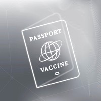 Covid-19 vaccine certificate passport vector white neon graphic