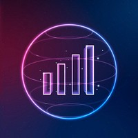 Wifi signal communication technology psd neon icon with bar chart