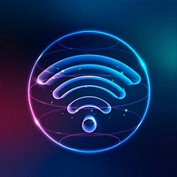 Wireless internet technology icon vector in neon on gradient background