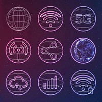 Global network technology icon vector in neon set