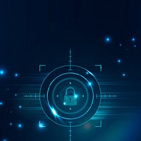 Cyber security technology background vector with data lock icon in blue tone