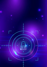 Cyber security technology background vector with data lock icon in purple tone