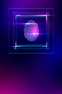 Cyber security technology background vector with fingerprint scanner in purple tone