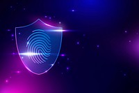 Cyber security technology background vector with fingerprint scanner in purple tone