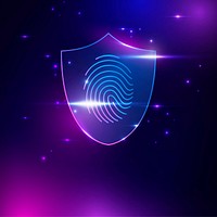 Cyber security technology background vector with fingerprint scanner in purple tone