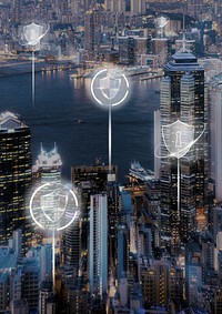 Technology background psd of smart city security for digital transformation digital remix