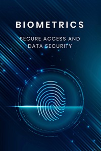 Biometrics technology poster template vector with fingerprint scan system