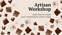 Artisan workshop banner template vector with brown paint stamp pattern