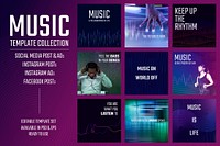 Music wave technology template vector social media ad with catchphrase set