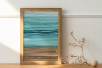 Wooden picture frame with ombre watercolor painting interior design