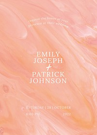 Marble wedding invitation template psd in colorful feminine style