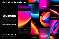 Retro futurism vector template set for social media post