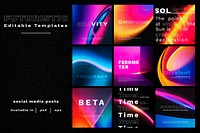 Retro futurism vector template set for social media post